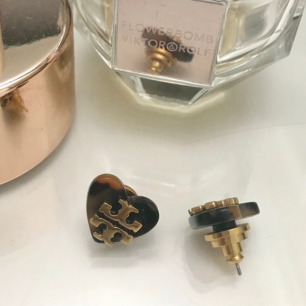 Tory Burch tortoise shell heart shape earrings